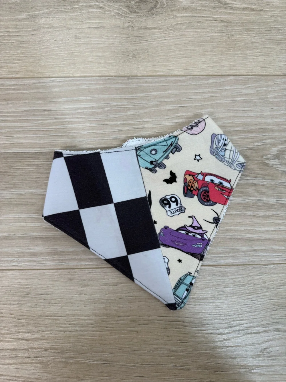 Remi Lyn & Co. Bamboo Halloween Cars & Checkered Handmade Bandana Bib